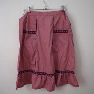 Vintage pink floral ruffle apron with pockets